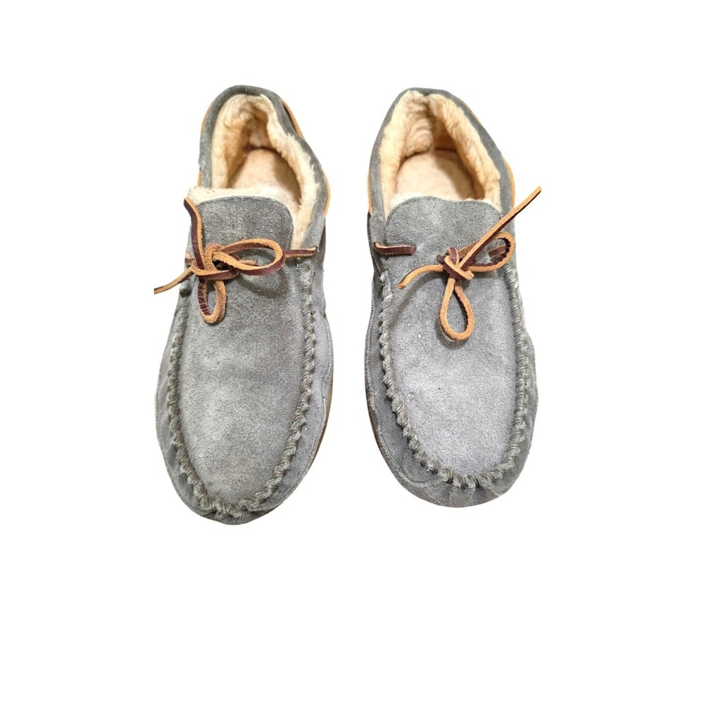 L.L. Bean Men's Suede Moccasin Slippers Faux Shearling Lining Size 13 Gray